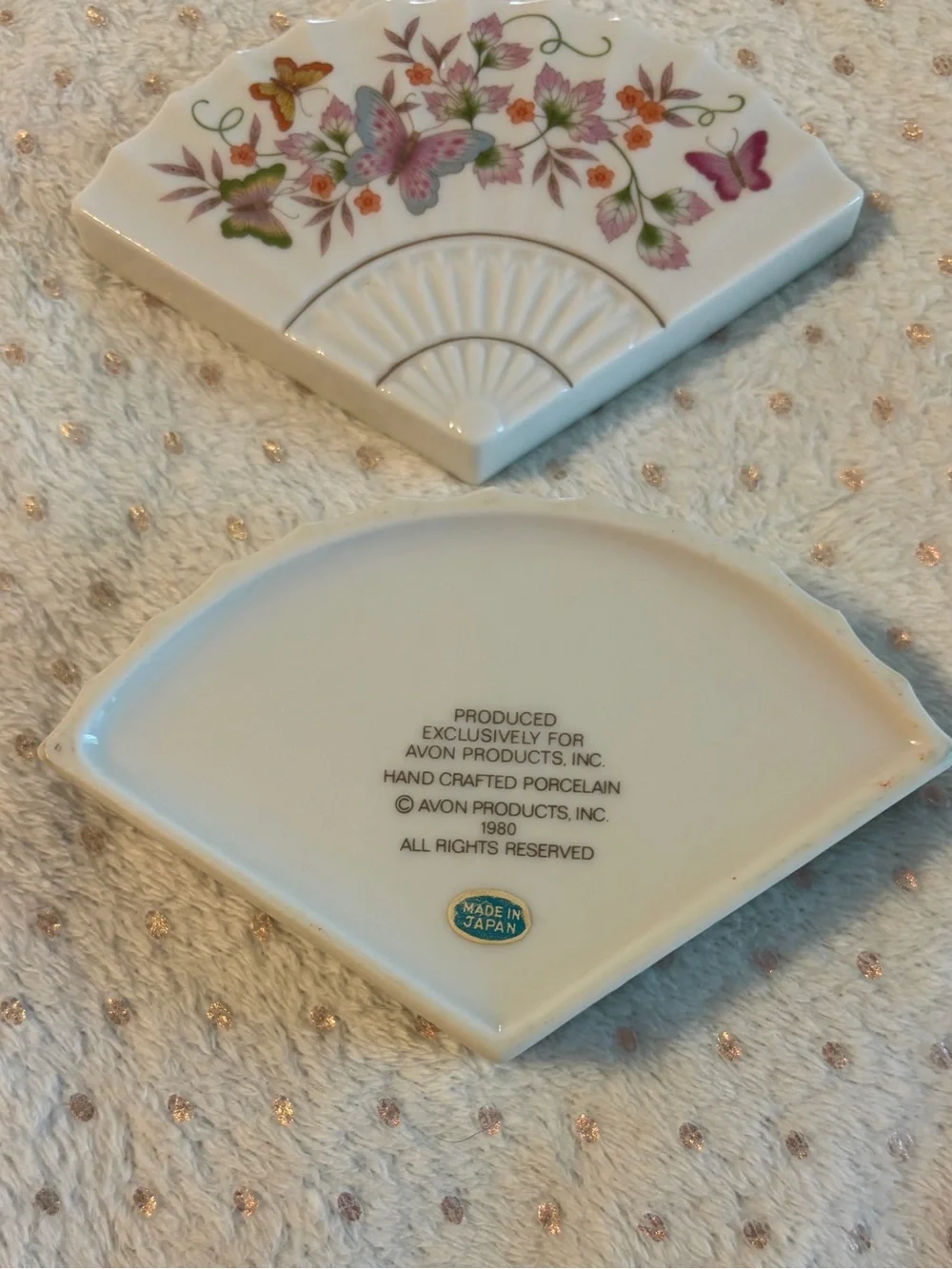 Vintage Avon Butterfly Collection 3 Pc Porcelain Trinket Dish & Box Set 22K Gold